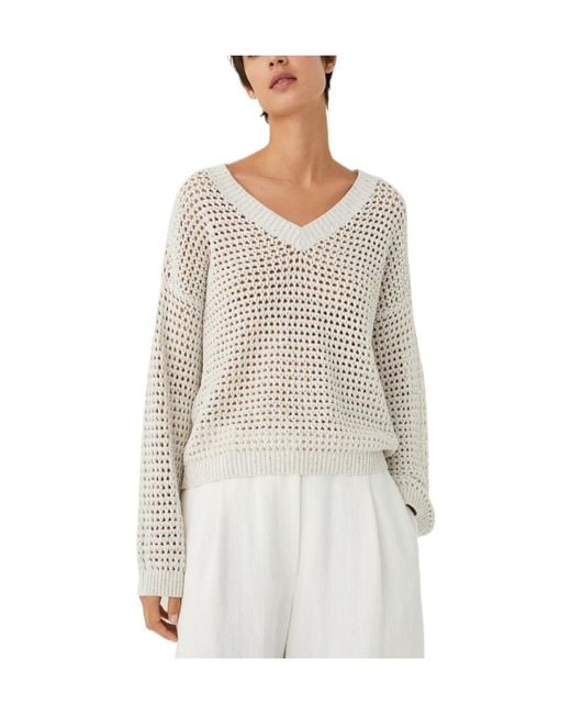 Brunello Cucinelli White V-Neck Knitted Jumper