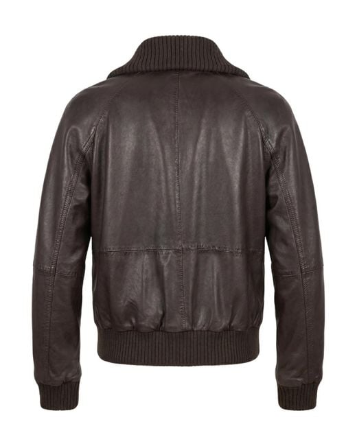 Pinko Black Ribbed-Trim Zipped Leather Jacket