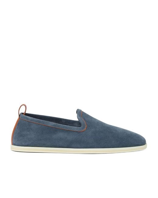 Loro Piana Blue Venice Suede Loafers for men