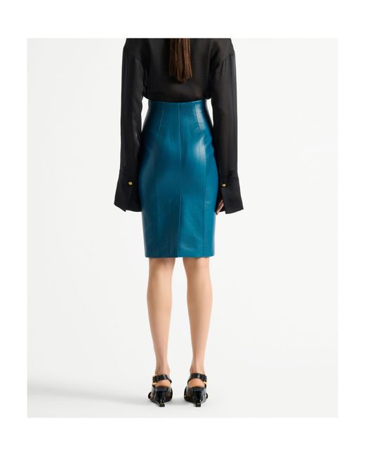 Balmain Blue Zipped Leather Skirt