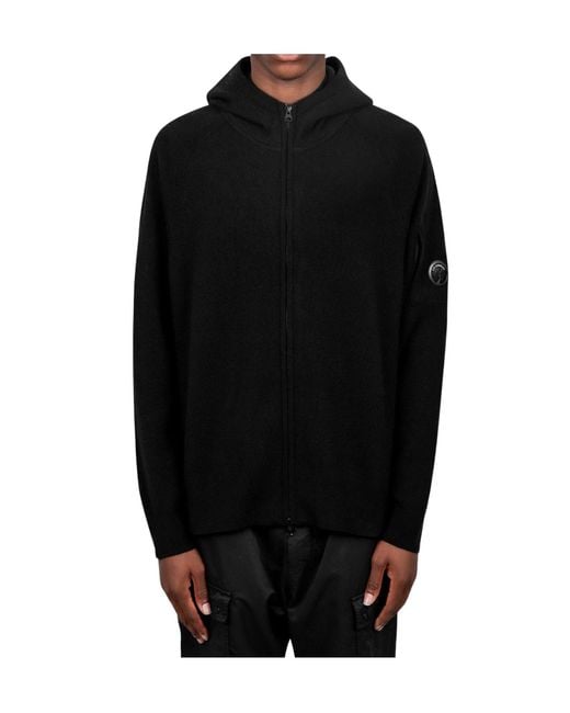 C P Company Black Long-Sleeved Hooded Sweatshirt for men