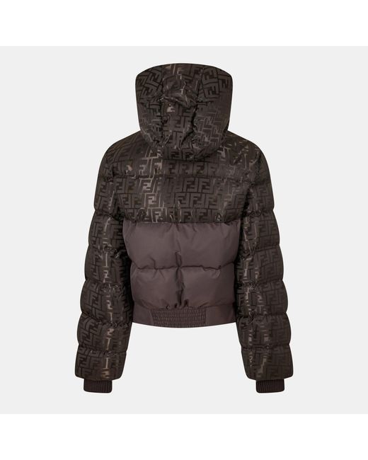 Fendi Brown Cropped Monogram Print Puffer Jacket