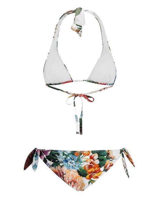 Dolce & Gabbana White Floral Motif Two-Piece Swimsuit