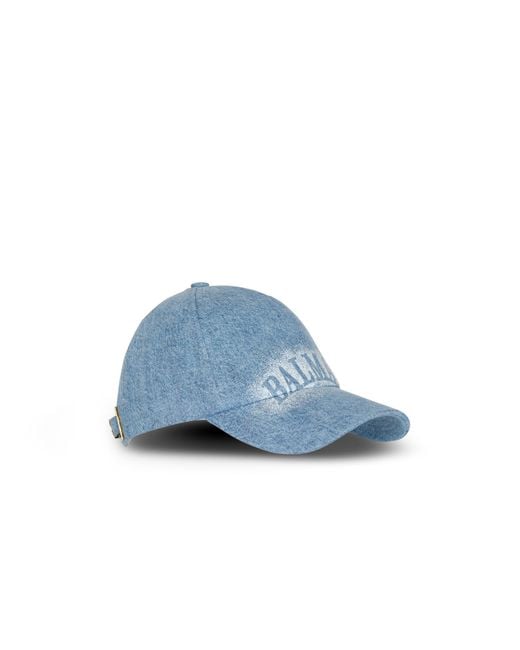 Balmain Blue Logo Detailed Denim Cap for men