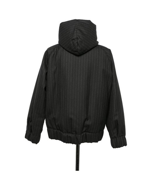 Sacai Black Hoodie Pinstriped Zip-Up Hooded Jacket for men