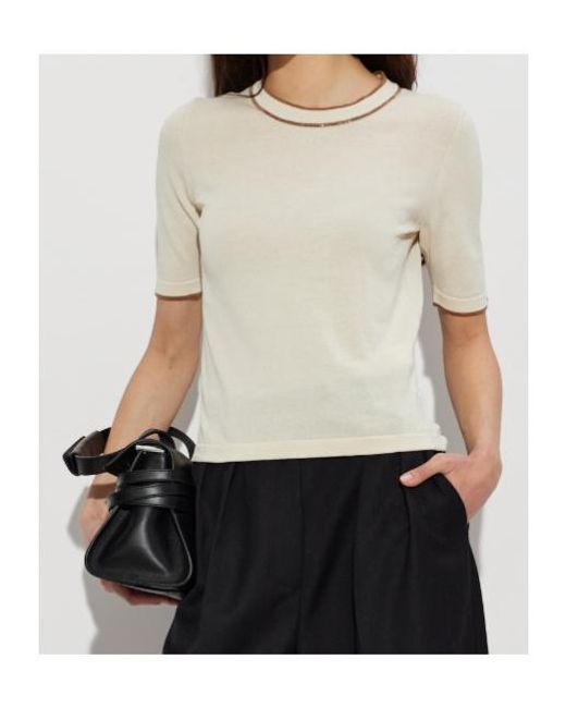 Fabiana Filippi White Contrast-Trim Knitted T-Shirt