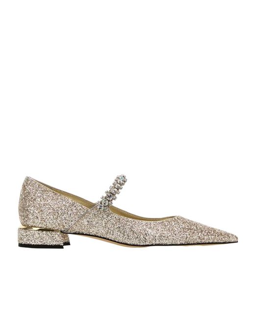 Jimmy Choo Natural Bing Glittery Flat Shoes