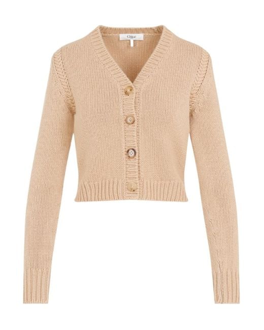 Chloé Natural Chloé Buttoned V-Neck Cardigan