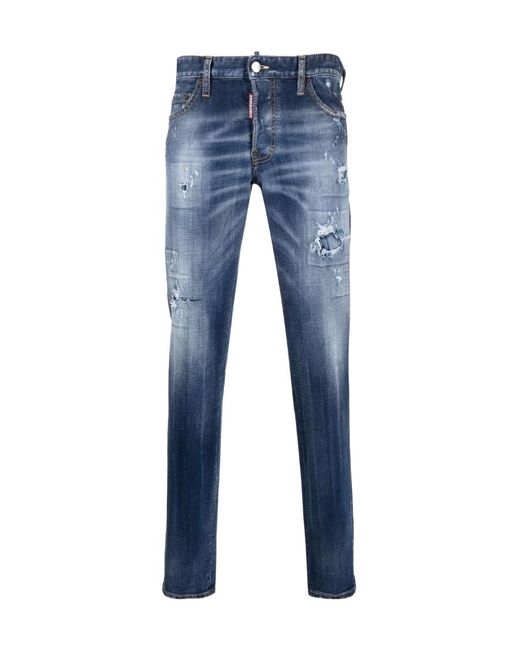 DSquared² Blue Mid-Wash Distressed Slim Fit Jeans for men