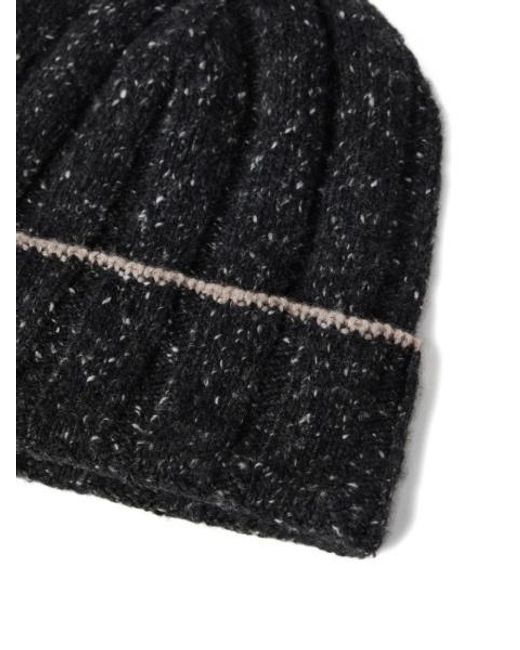 Brunello Cucinelli Black Rib-Knit Cashmere Beanie for men