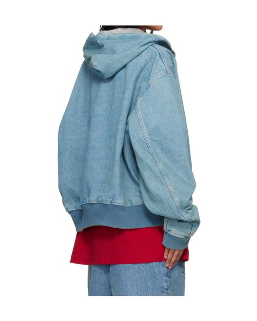 Vetements Blue Hooded Zip-Up Denim Jacket for men