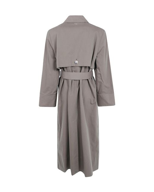 Twinset Gray Double-Breasted Long-Sleeve Trench Coat