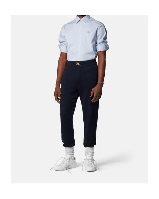 Versace Blue Striped Poplin Slim Shirt for men