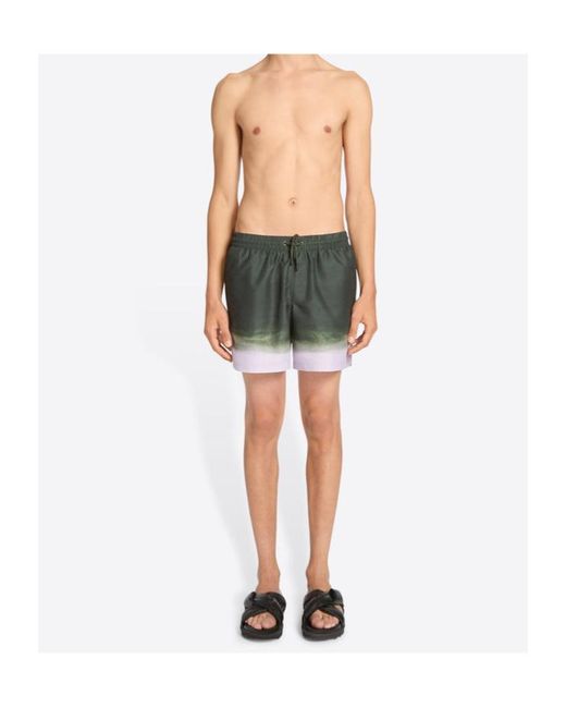 Dries Van Noten Green Printed Drawstring Swim Shorts for men
