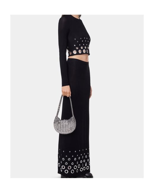 Rabanne Black Eyelet Crop Logo Plaque Top