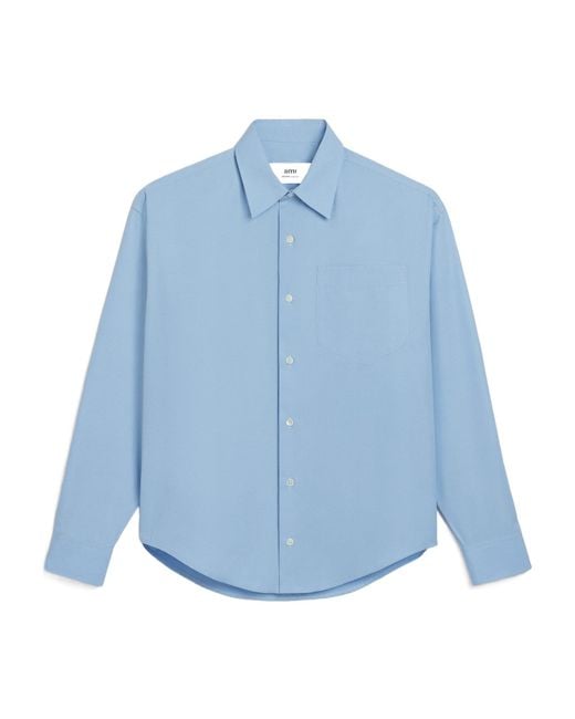 AMI Blue Ami De Coeur Embroidered Long-Sleeved Shirt for men