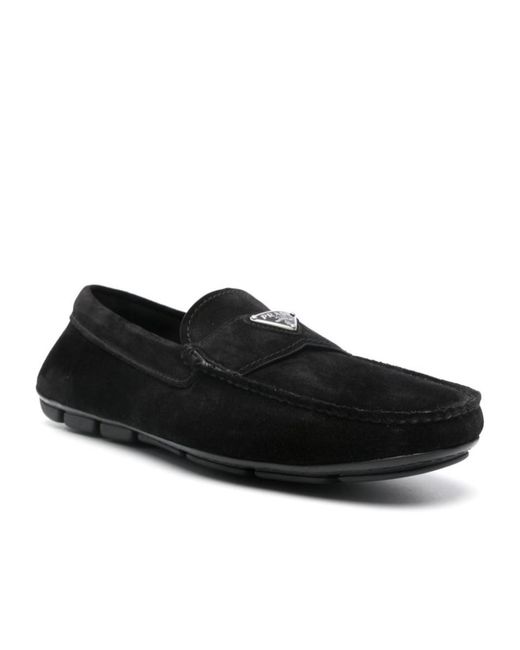 Prada Black Triangle-Logo Slip-On Loafers for men