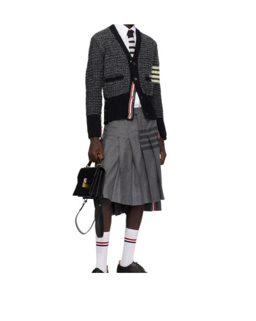 Thom Browne Black Bar Mélange-Effect Button-Up Cardigan for men