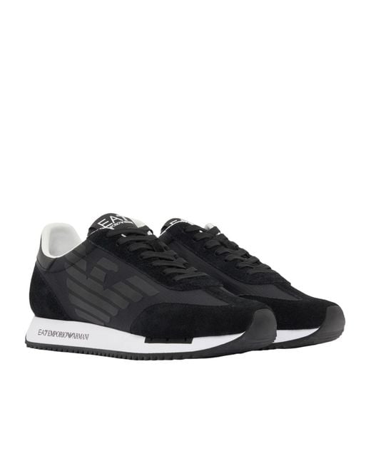 EA7 Black Lace-Up Low-Top Panelled Casual Sneakers for men