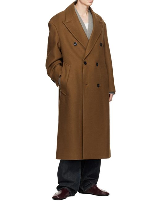 AMI Brown Ami Double-Breasted Mid-Length Coat for men