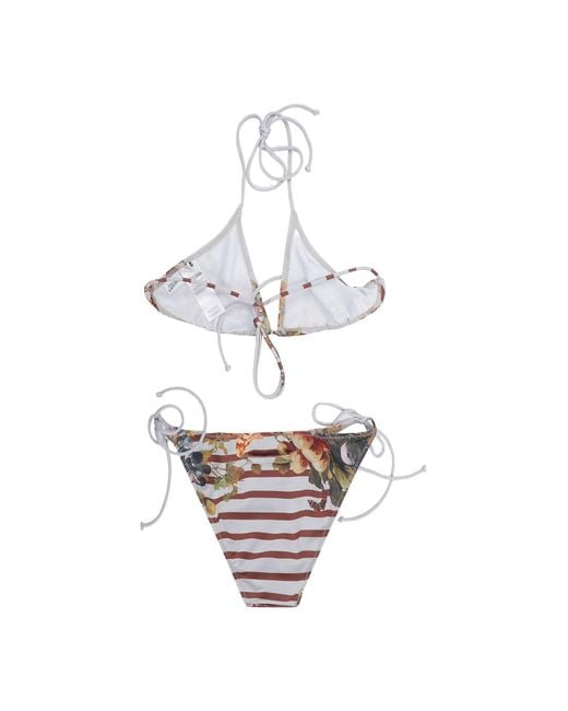 Jean Paul Gaultier White Printed String Bikini Set