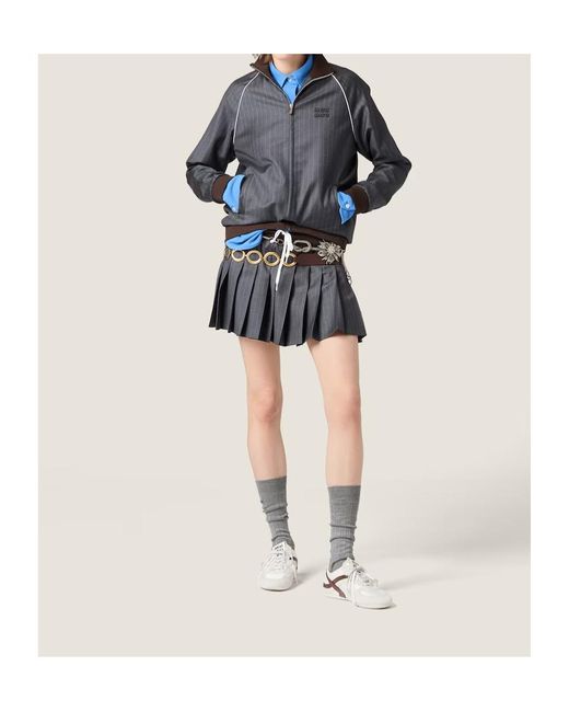 Miu Miu Gray Pleated Pinstripe Miniskirt