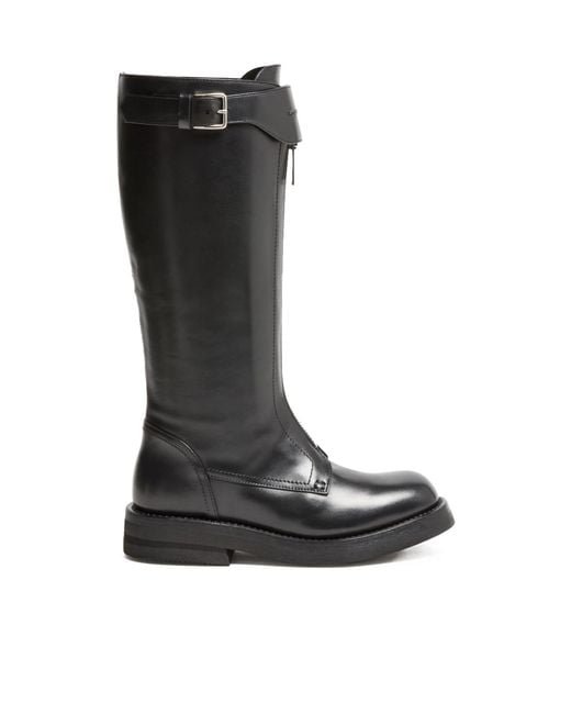 McQueen Black Round-Toe Over-The-Knee Boots