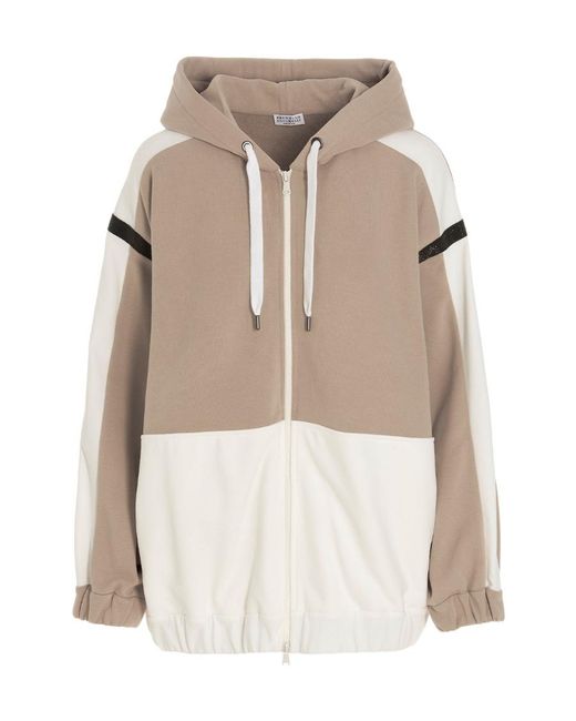 Brunello Cucinelli Natural Panelled Zip-Up Hoodie