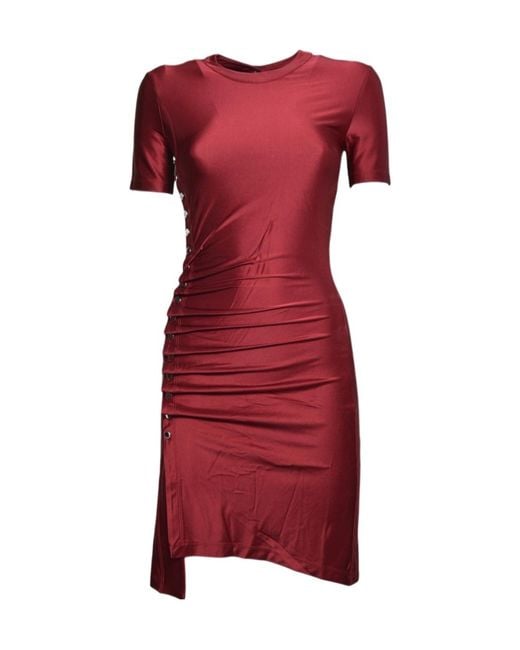 Rabanne Red Ruched Short-Sleeve Dress