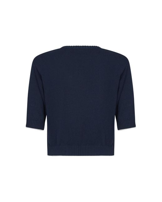 Weekend by Maxmara Blue Wkdfiacre Logo Intarsia Knitted Top