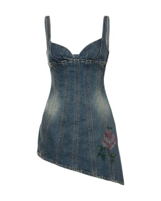 Alessandra Rich Blue Asymmetric Denim Mini Dress