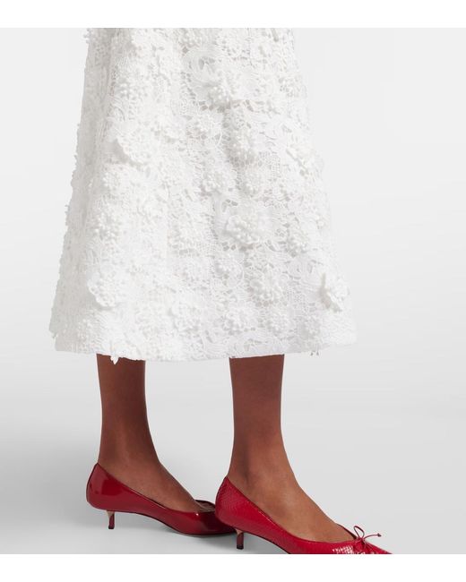 Leo White Embroidered Lace Midi Dress