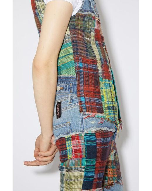 Acne Blue Denim Plaid Spliced Vest for men
