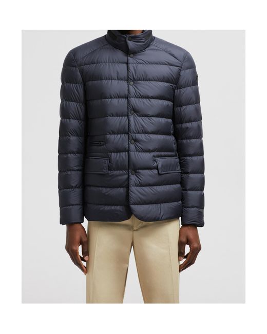 Moncler Blue Carrelet Leather-Trimmed Down Blazer for men