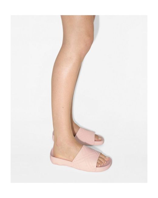 Burberry Pink Checked Slip-On Slides