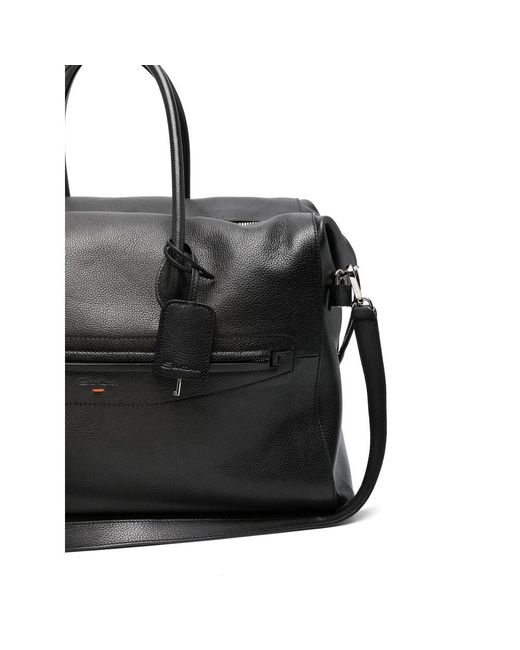 Santoni Black Grained-Leather Holdalls Bag for men