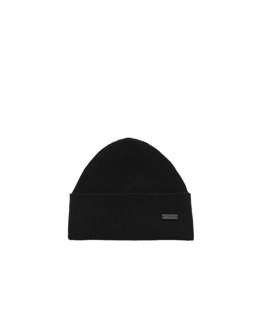 Saint Laurent Black Logo Patch Beanie for men