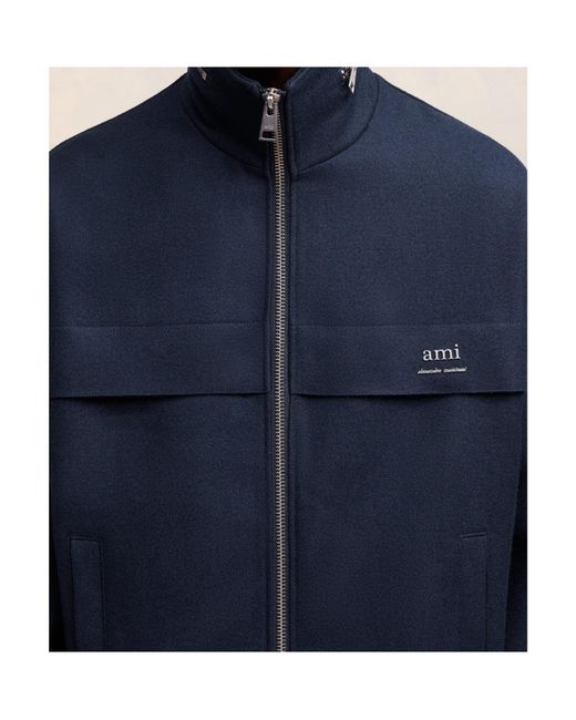 AMI Blue Ami Alexandre Mattiussi Elasticated Waist Zipped Windbreaker for men