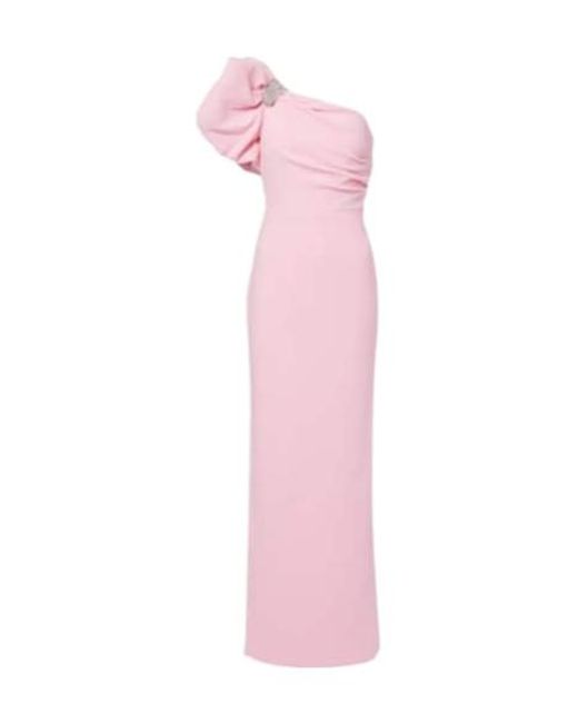 Rebecca Vallance Pink Isabella Asymmetric Crepe Gown