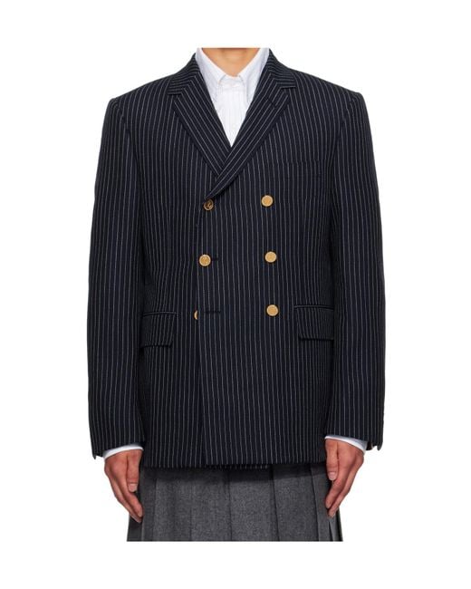 Thom Browne Blue Pinstripe Wool Blazer for men