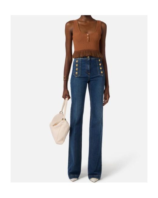 Elisabetta Franchi Blue Palazzo Buttons Jeans