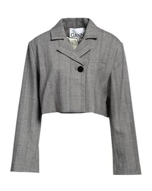 Ganni Gray Striped Fitted Suit Jacket