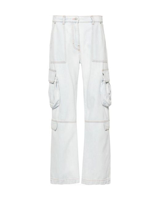 MSGM White Mid-Rise Straight-Leg Cargo Jeans