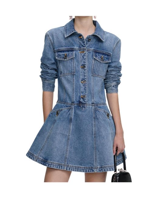 Self-Portrait Blue Buttoned Pocket Dress