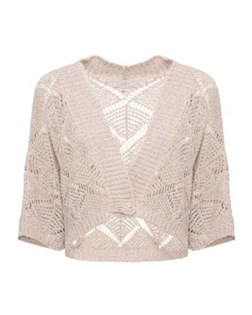 Antonelli Natural Peonia Open-Knit Cropped Cardigan
