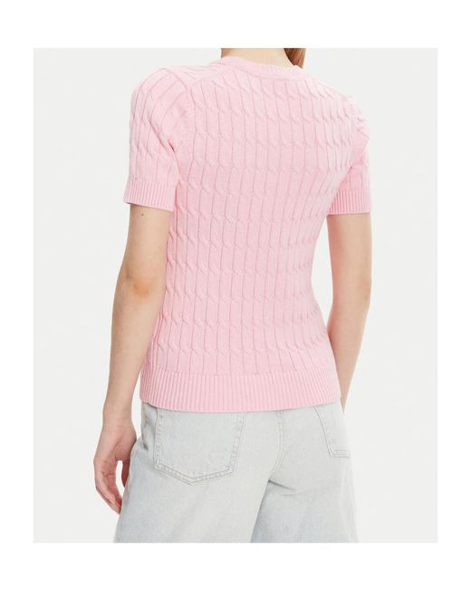Tommy Hilfiger Pink Cable-Knit Short-Sleeve Sweater