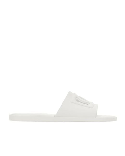 Dolce & Gabbana White Logo Embossed Slides for men