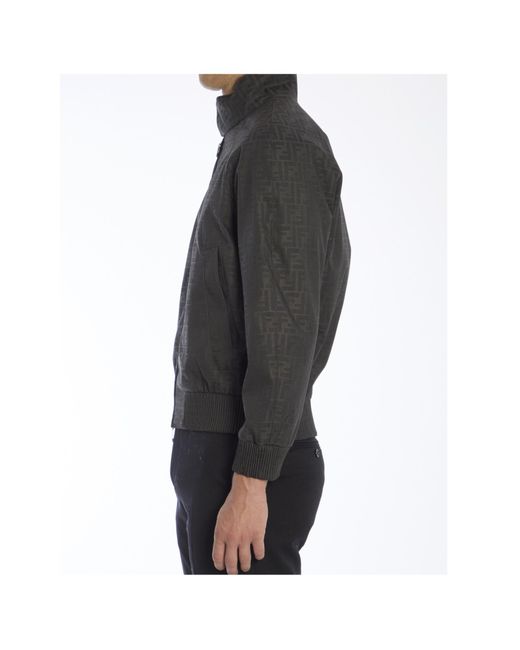 Fendi Black Monogrammed Zip-Up Jacket for men