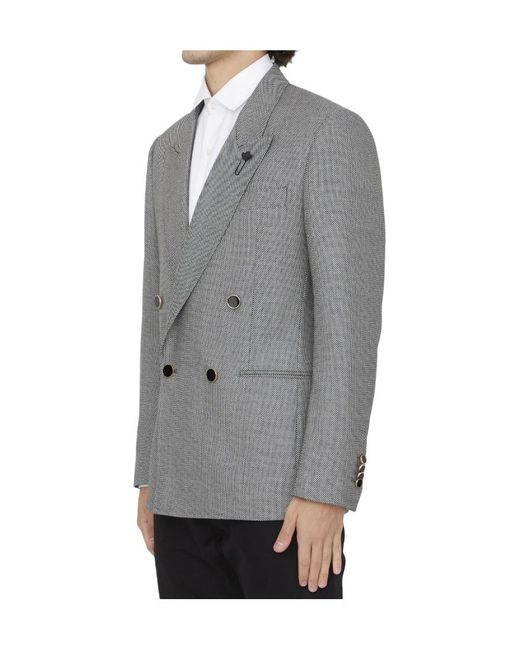 Lardini Gray Double-Breasted Wool Jacket for men