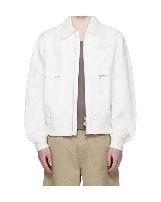 Casablanca White Zip-Up Bomber Jacket for men